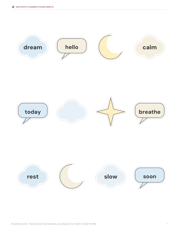 Preview of Cloud Days Aesthetic Sticker Sheet
