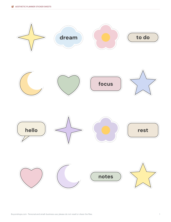 Preview of Aesthetic Printable Mix Sticker Sheet