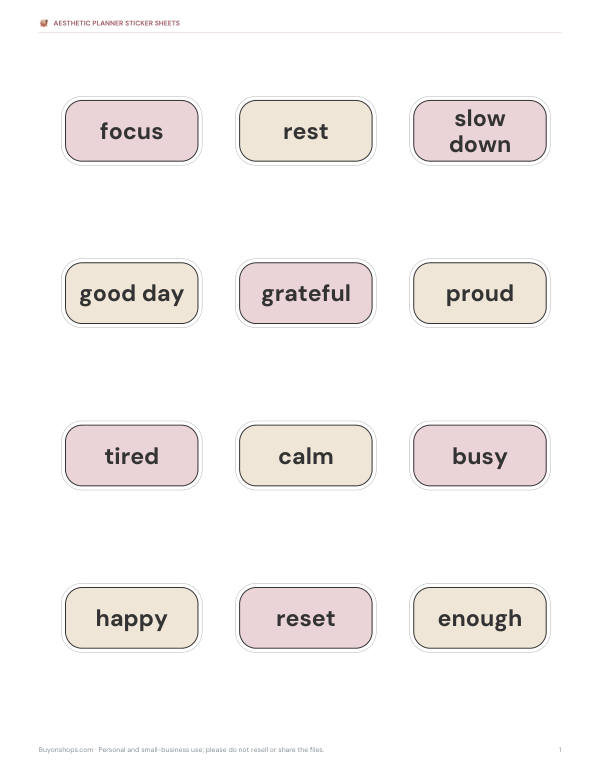 Preview of Printable Mood Words Sticker Sheet