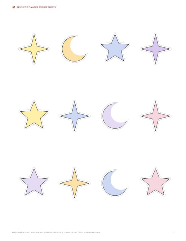 Preview of Soft Sparkles Aesthetic Sticker Sheet